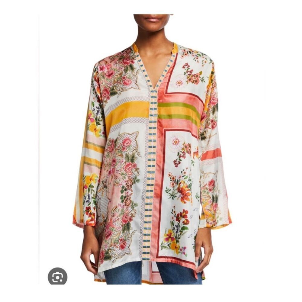 Johnny Was Rosemarie Silk Floral Patch Tunic Size L